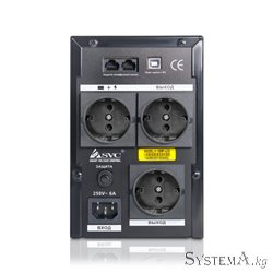 UPS SVC V-1200-F-LCD, Smart, USB, Диапазон работы AVR: 165-275В, Бат.: 12В/7.5 Ач*2шт., 3 вых.: Shuko CEE7., Защита тел. линии, 