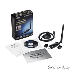 Адаптер Wi-Fi ASUS USB-AC56 AC1300 Dual-Band, 867Mbps 5GHz+400Mb/s 2.4GHz, 2 антенны, USB 3.0, AiRadar