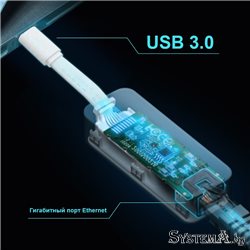 Сетевой адаптер Wi-Fi USB TP-LINK TL-UE300C 1хEthernet 1Gb/s, Type-C