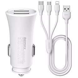 Car Charger Set with 3 in 1 cable REMAX RCC217 2.4a white