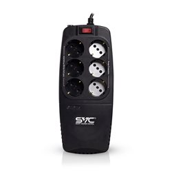 Стабилизатор (AVR) SVC AVR-1200-U, Мощность 1200ВА/600Вт, Диапазон работы AVR: 176-276В, Тип выходных разъёмов: Schuko х 6 шт., 