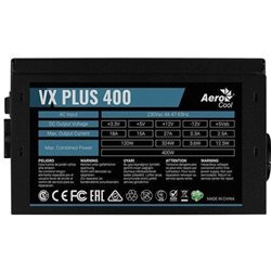 Блок питания Aerocool VX PLUS 400, 400W, ATX, None-PFC, 20+4pin, 4+4pin, 2*Sata, 2*Molex, 1*FDD, 1*PCI-E 6pin, Вентилятор 12см, 