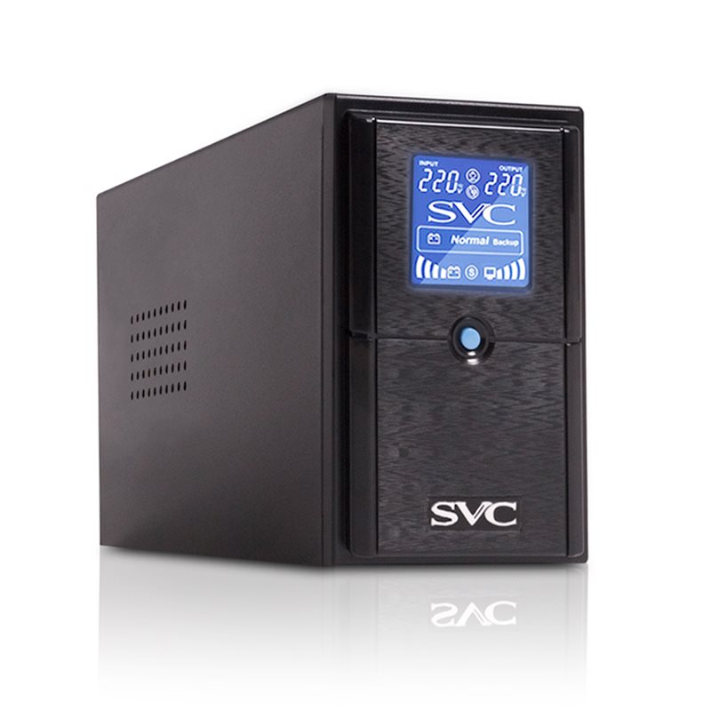 UPS SVC V-650-L-LCD, 650VA(390W), Диапазон работы AVR: 165-275В, AVR в режиме Booster: 138-292В, Бат.: 12В/7.5 Ач*1шт.,LCD-диспл