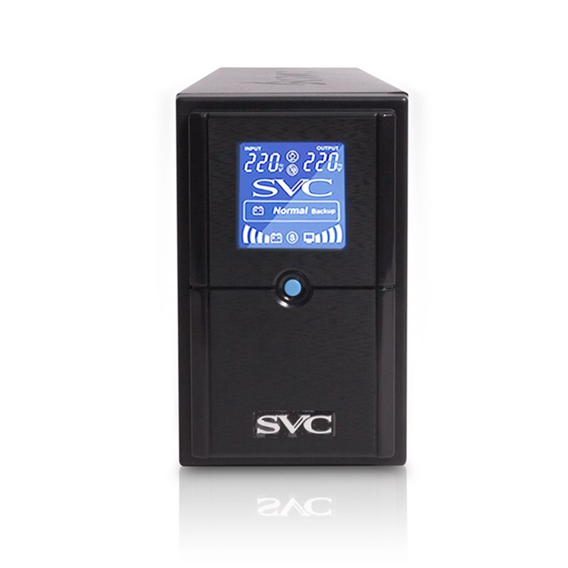 UPS SVC V-800-L-LCD, Мощность 800ВА/480Вт, Диапазон работы AVR: 165-275В, AVR в режиме Booster: 138-292В, Бат.: 12В/9 Ач*1шт., 3