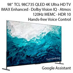Телевизор 98" TCL 98C735 4K QLED 120 Гц DLG, IMAX Enhanced, Google TV Dolby Vision & Atmos Широкая цветовая гамма (WCG) ONKYO