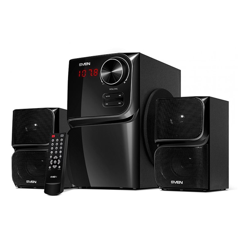 Акустическая система 2.1 SVEN MS-305 черный, RMS 40Вт(20+2x10), Bluetooth 10m, USB2.0, SD слот, Пульт ДУ, MDF, Питание от сети(~
