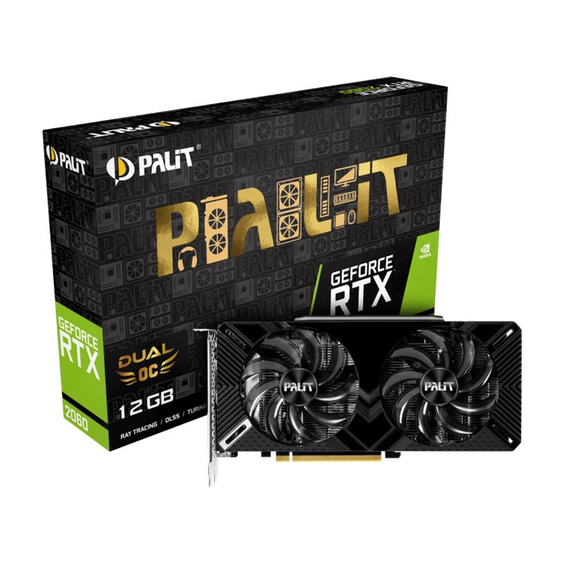 PALIT GeForce RTX2060 DUAL 12GB GDDR6 192bit 1650MHz 14000MHz DUAL Fan, Dual-Link -DVI, DisplayPort, HDMI, HDCP , [NE62060018K9-