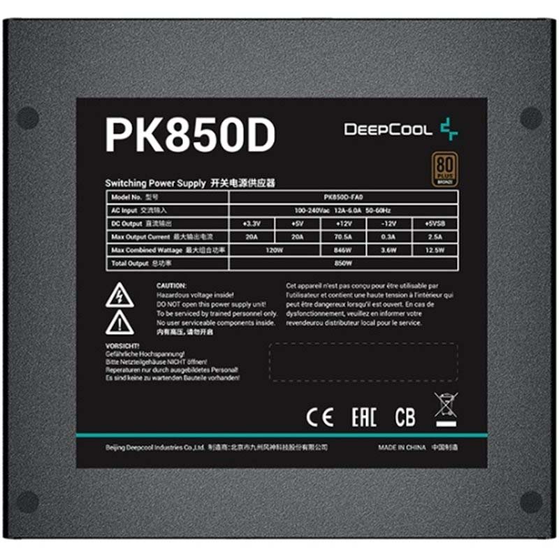 Power Unit DEEPCOOL PK850D 850W 80 PLUS BRONZE 100-240V/ATX12V 2.3 Black flat Active PFC+DC to DC