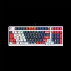 Клавиатура игровая Bloody S98-Navy механическая, 98btns, USB, Анг/Рус, 1.8м, подсветка RGB, белый-красный-синий