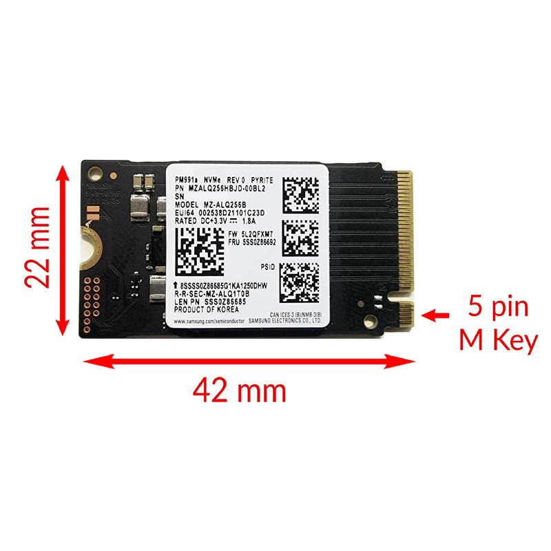 Samsung PM991A 256GB PCIe NVMe Gen3x4, M.2 2242, Read/Write 2200/1750MB/s [MZALQ256HBJD-00BL2] OEM