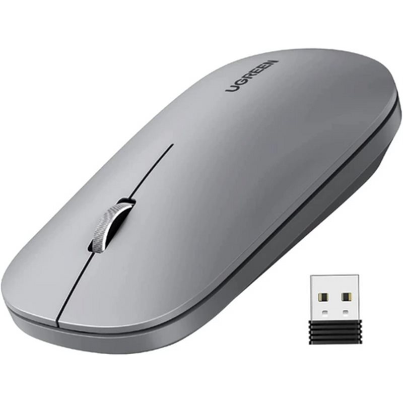 Мышь беспроводная UGREEN MU001 USB (оптическая, DPI:max4000, silent, 4 кнопки) серый 90373