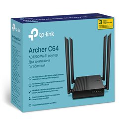 Беспроводной маршрутизатор TP-LINK Archer C64(RU) AC1200 Dual-Band Wi-Fi, 867Mb/s 5GHz+300Mb/s 2.4GHz/4xLAN 1Gb/s /4 антенны/IPT