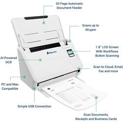 Сканер протяжный Raven Select Document Scanner (CIS, A4 Color, 600dpi, 40ppm, 80ipm, Duplex, ADF 50 page, 1.8" display, 4000 pag