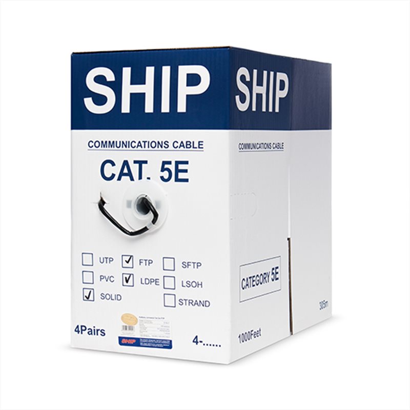 Кабель сетевой SHIP D146-P, Cat.5e, FTP, 30В, 4x2x1/0.51мм, РЕ, 305 м/б (Для внешней прокладки)