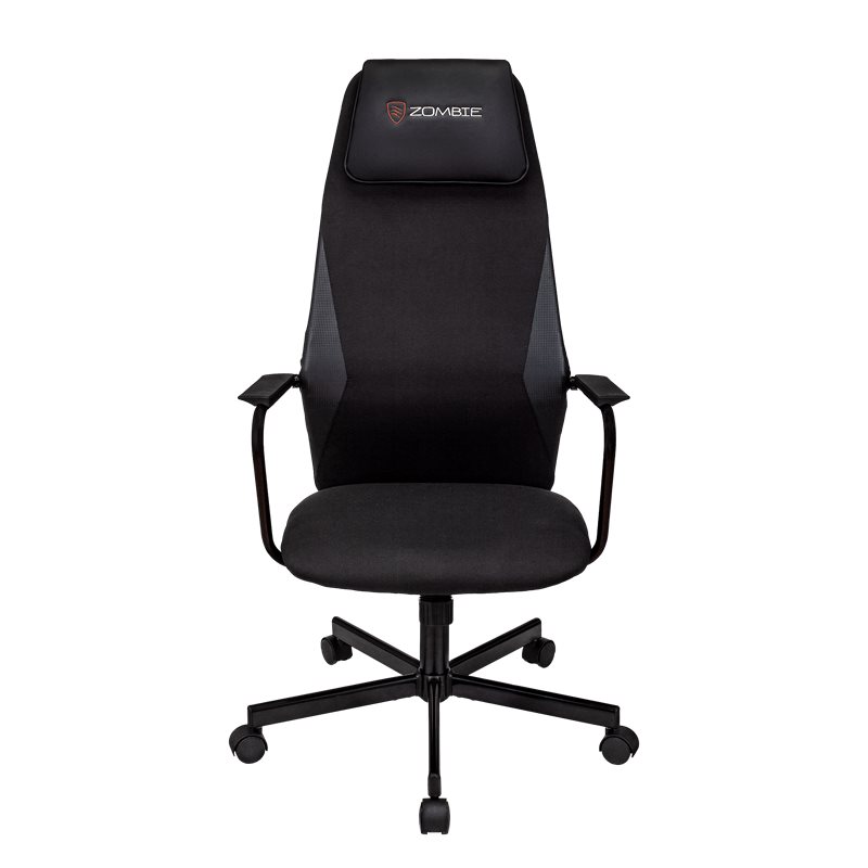 Кресло игровое Zombie ONE, макс.нагрузка 120 кг, регулировка высоты/жесткости, эко.кожа/ткань, черный с подголовником, ID1878767