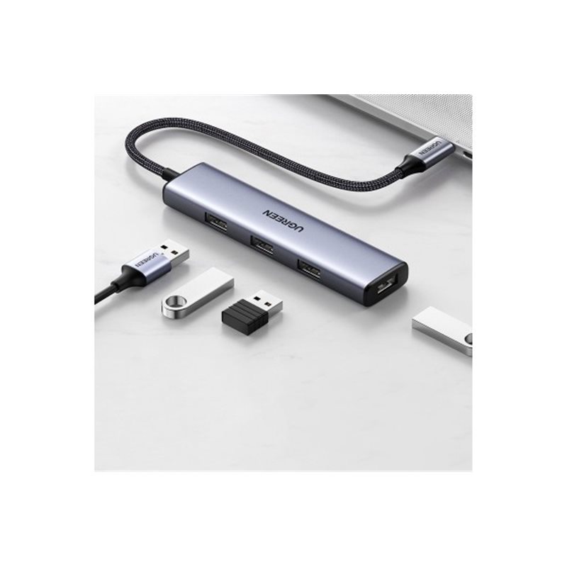 UGREEN CM473 15395 Расширитель USB, 4 порта, Type-C to 2xUSB 3.0 + 2xType-C