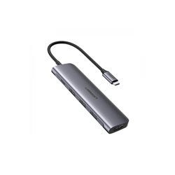Конвертер UGREEN CM136 (USB Type-C - 3xUSB3.0+HDMI+Type-C with PD) серый 50209