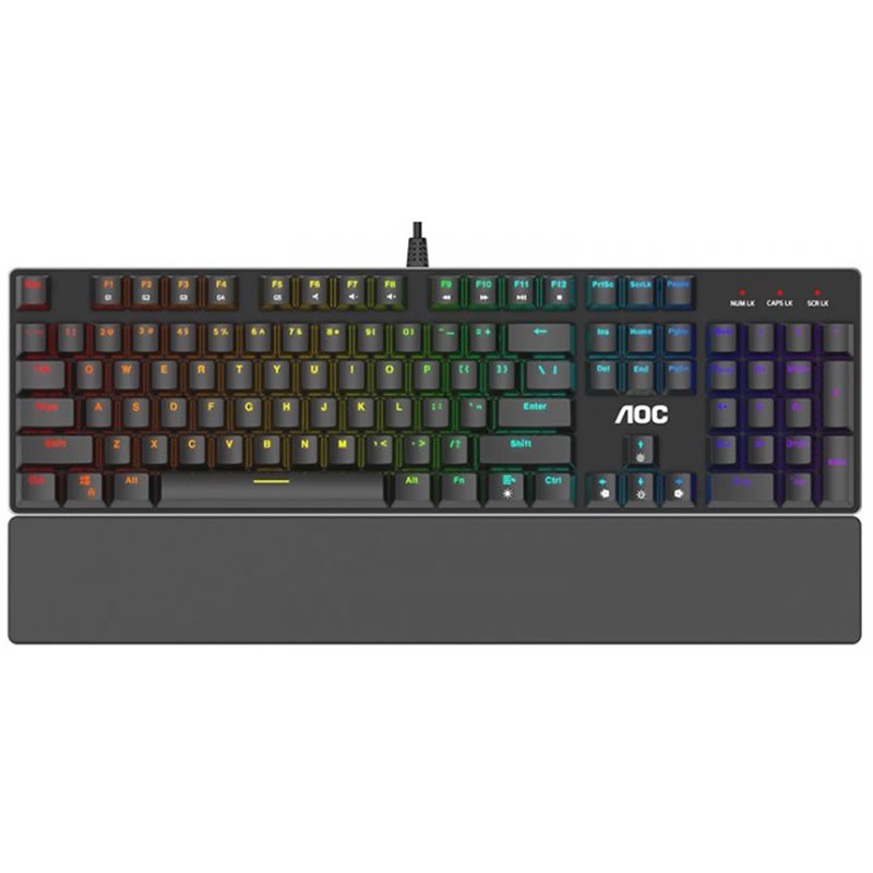 Клавиатура AOC GK500DR2R игровая, механическая, 105btns, RGB 12 уникальных эффектов, 16.8 млн. цветов, 1 мс, 1.8м, USB, рус/англ