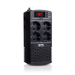 Стабилизатор (AVR) SVC AVR-600-L, Мощность 600ВА/300Вт, LED-индикаторы, Диапазон работы AVR: 174-280В, 4 вых., 1.2 м., Чёрный 