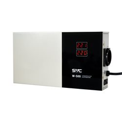 Стабилизатор (AVR) SVC W-500, Мощность 500ВА/500Вт, LED-дисплей, Диапазон работы AVR: 140-260В, Вых.: 220В+/-7%, 1 х Shcuko, Каб