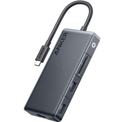 USB-хаб Anker 341 7-in-1 USB-C Hub A83480A1 1x100W USB Type-C PD-IN, 1xUSB Type-C (5 Gbps), 2xUSB 3.0 (5 Gbps), 4K HDMI (30Hz), 