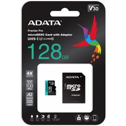 Micro Secure Digital Card (Trans Flash) 128GB HC10 U3 V30S Adata AUSDX128GUI3V30SA2 + SD adapter