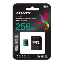 Micro Secure Digital Card (Trans Flash) 256GB HC10 U3 V30S Adata AUSDX256GUI3V30SA2 + SD adapter