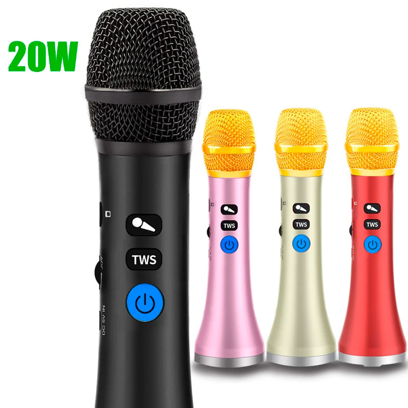 Микрофон караоке с динамиком L-1258 (Bluetooth, Парное подключе, Динамик снизу20W, 5VtypeC, 3300mAh)