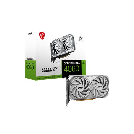 Видеокарта MSI GeForce RTX 4060 VENTUS 2X WHITE 8G OC PCI-e4.0x8. 8GB GDDR6/128 bit. 2505MHz/2490MHz. 3*DP. 1*HDMI. Dual Fan