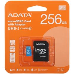 Micro Secure Digital Card (Trans Flash) 256GB HC10 Adata AUSDX256  UHS-I 	100/25 + SD adapter