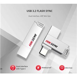USB Flash HIKVISION HIKSEMI 128GB E327C U3 Silver USB 3.2 TypeA & TypeC, Read up: 150 Mb/s, Write up:45 Mb/s