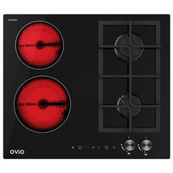 OViO OM-6020BG 2+2, черное стекло EUROKERA (ФРАНЦИЯ), чугун, сенсорный, ширина 60см