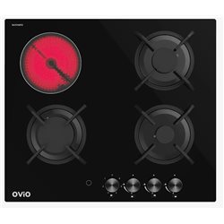 OViO OM-6030BG 3+1, черное стекло EUROKERA (ФРАНЦИЯ), чугун, сенсорный, ширина 60см