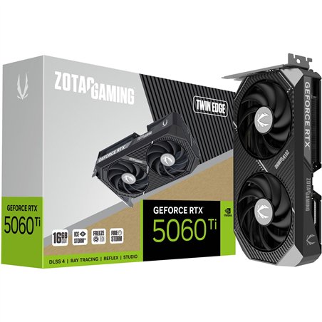 Видеокарта RTX 5060Ti ZOTAC GAMING GeForce RTX 5060 Ti Twin Edge 16GB GDDR7, Engine clock 2572MHz, Memory clock 28000MHz, 128Bit Видеокарта RTX 5060Ti ZOTAC GAMING GeForce RTX 5060 Ti Twin Edge 16GB GDDR7, Engine clock 2572MHz, Memory clock 28000MHz, 128Bit