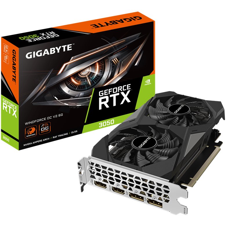 Видеокарта RTX 3050 GIGABYTE GeForce RTX 3050 WINDFORCE OC V2 6GB GDDR6, Engine clock 1477MHz, Memory clock 14000MHz, 96Bit, 2xD